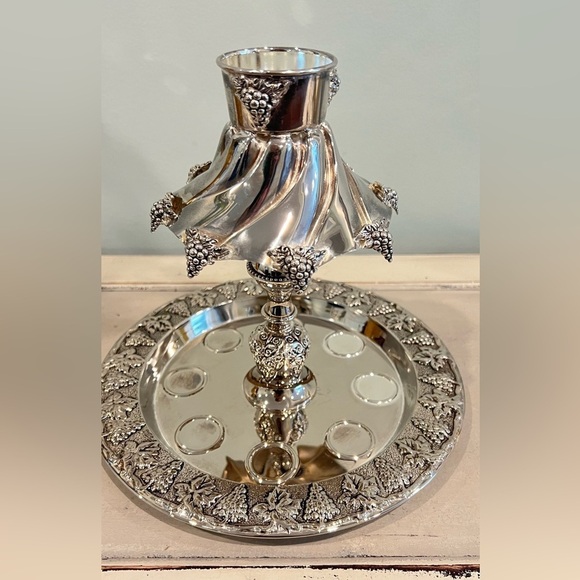 VINTAGE KARSHI JUDAICA SILVER PLATE KIDDUSH WINE FOUNTAIN - Picture 6 of 13